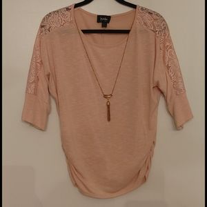By & By three-quarter sleeve shirt w/ necklace